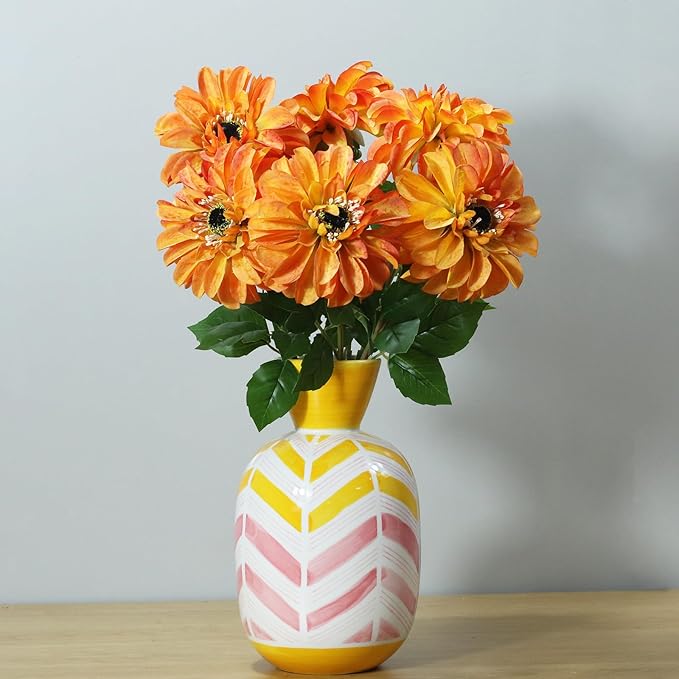 6 Pack Artificial Chrysanthemum Silk Flowers Zinnia Orange Flowers,24'in Long Stem Fake Flower,Suitable for Wedding Decoration Bouquets,Fall Decor,Home Decor (Orange)
