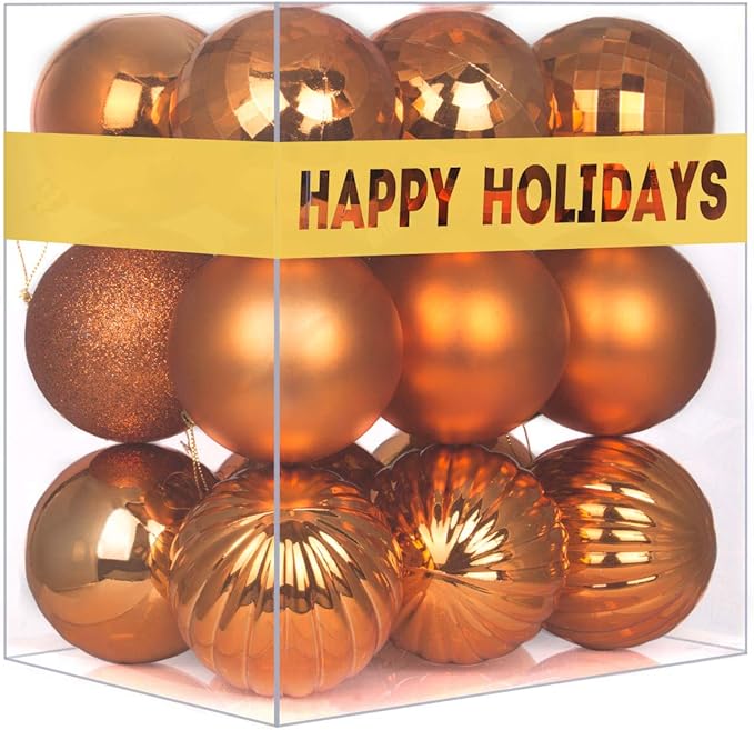 Orange Bronze 2.5" Christmas Balls Christmas Tree Decoration Ornaments Shatterproof Hanging Balls for Birthday Halloween Holiday Wedding Decorations Set of 18pcs