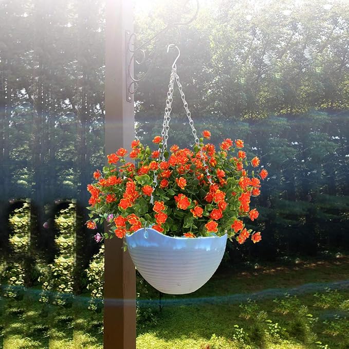 8 Bundles Artificial Flowers, Fake Artificial Greenery UV Resistant No Fade Faux Plastic Plants for Wedding Bridle Bouquet Indoor Outdoor Home Garden Kitchen Office Table Vase (Orange Red)