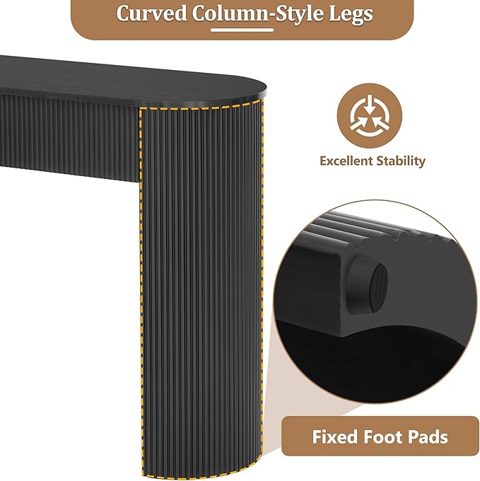 Modern Versatile Console Table with Oval Top and 2 Drawers, Wooden 54'' Long Entryway Table Accent Sofa Table for Hallway Living Room, Unique Vertical Stripe Design (Black-1.27)