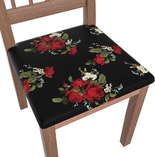 Stretch Dining Chair Seat Covers Set of 2,Dining Chair Slipcovers, Floral Printed Chair Covers,Soft Fabric Washable Upholstered Chair Seat Protector, No Rear Covers for Home Kitchen Dining Room