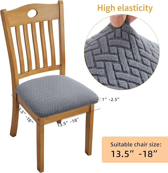 Fuloon Stretch Seat Cushion Covers 6 PCS, Washable Chair Seat Slipcover Chair Cover Dining Room for Hotel, Ceremony, Banquet Wedding Party (Grey, 6)