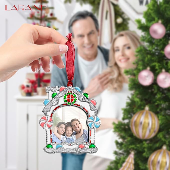Laraine Christmas Tree Ornaments 3 Pieces – Decorative Hanging 2025 Pendant Snowman with 2.5” Picture Frame Insert for Family and Pet Holiday Keepsake Gift (White (2025))