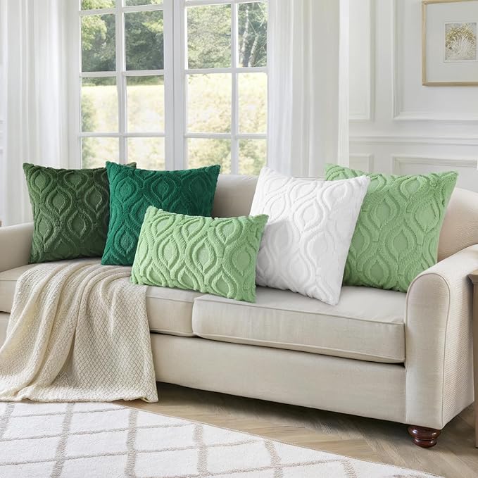 decorUhome Christmas Throw Pillow Covers 20x20 Inch Set of 2, Soft Plush Faux Wool Green Solid Couch Pillow Covers, Accent Farmhouse Neutral Square Pillow Cases for Sofa Bed Living Room