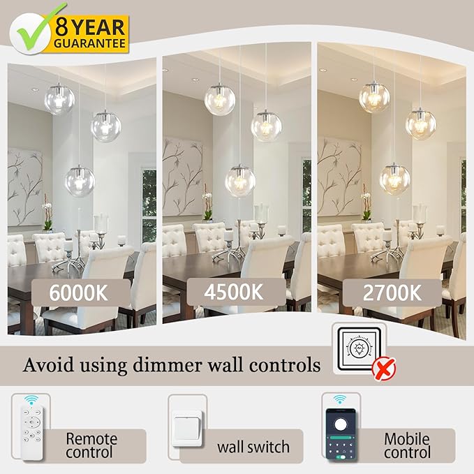 3-Light Chrome Pendant Lighting Modern Mini Chandeliers,Adjustable Clear Glass Pendant Light Fixture for Kitchen Island Dinning Room Bedroom