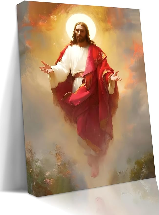 Eysintum Framed Jesus Christ Ascension Wall Art Christian Religious Canvas Print Faith Home Decor Spiritual Poster for Living Room Church Prayer Room 12x16in