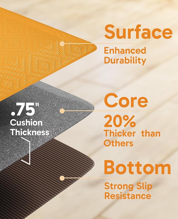 Ophanie Kitchen mats for Floor, 3/4 inch Thick, Kitchen Rugs, 20''x39'' Anti Fatigue Standing Cushioned Mat, Waterproof,Comfort Ergonomic mat for Office, Home, Sink,Orange Non-Slip Bottom