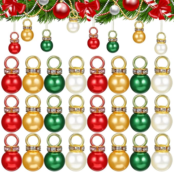 200pcs Christmas Mini Balls Ornaments Multicolour Imitation Pearl Pendants Miniature Xmas Tree Hanging Decorations Small Vintage Glitter Balls for Holiday Party Outdoor Indoor Diy Craft Sup