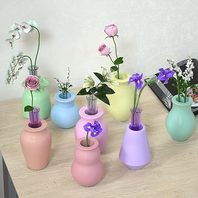 Koonafy 2 Pieces Vase Resin Moulds Silicone Set, Candle Holder Resin Molds, 8 Style Vase Resin Casting DIY Making Handmade Home Display Decor Crafts for Epoxy Resin (C-2pcs)