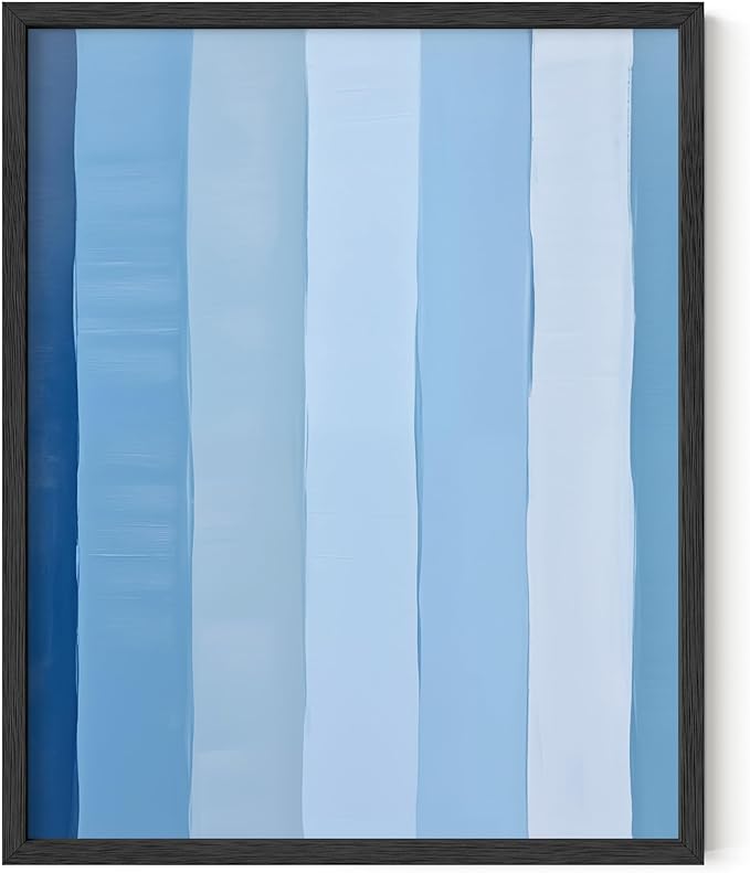 HAUS AND HUES Modern Abstract Wall Art - Blue and Green Living Room Art, Modern Artwork for Walls, Minimalist Picture for Living Room(Painted Stripes, Unframed, 8x10)