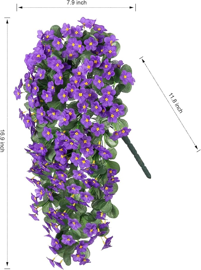 HyeFlora Artificial Faux Hanging Plants Flowers Vines for Outdoor Outside Winter Decoration, 2PCS Fake Silk Purple Daisy Mums UV Resistant Look Real Orchid Vine for Front Door Porch Planter Balcony