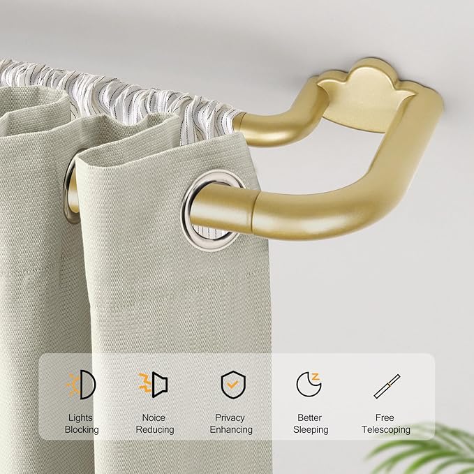 Double Curtain Rods 48 to 84 Inches, HOTOZON Blackout Double Curtain Rods for Windows 36 to 80 Inches (3-6.6 ft), 6/8 Inches Wrap Around Room Darkening Telescoping Drapery Rod, Gold