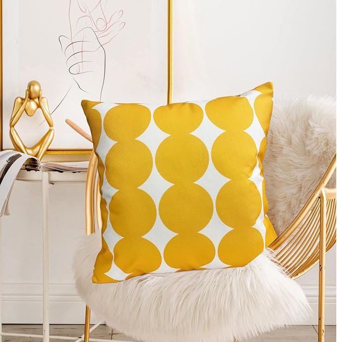 Decorative Throw Pillow Covers Set of 2 Chrome Yellow Fashion Polka dot Pillow Covers 22x22 Inch Throw Pillow Cover Linen Pillowcase Farmhouse Outdoor Pillow Covers for Couch Sofa Bedroom