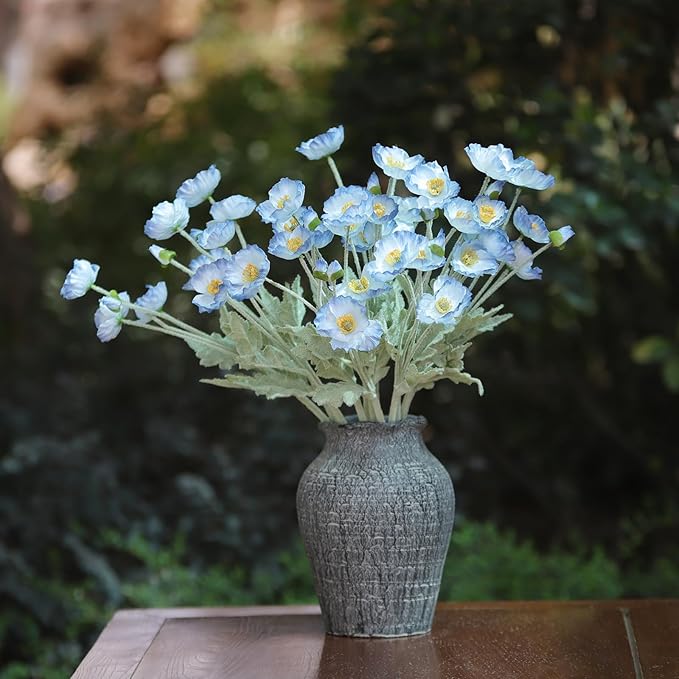 12PCS Poppy Flowers Artificial 23" Real Touch Stems Faux Poppies Silk Flowers for Home Decor Indoor (Blue)
