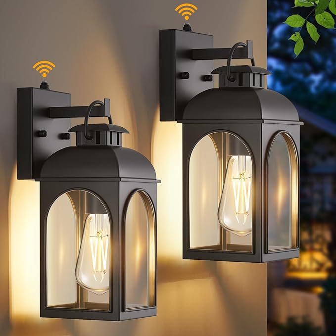 Dusk to Dawn Outdoor Lighting, Black Porch Lights Outdoor Light House Wall Mount Fixture Waterproof Lamp Exterior Lantern Fixture Outside Wall Sconces for Patio Garage Doorway