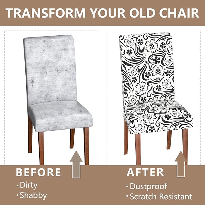 Stretch Dining Chair Covers Set of 2,Floral Print Chair Covers,Soft Removable Washable,Pet Friendly Furniture Protector,Universal Chair Slipcovers for Home, Kitchen,Ceremony Dining Room Seat