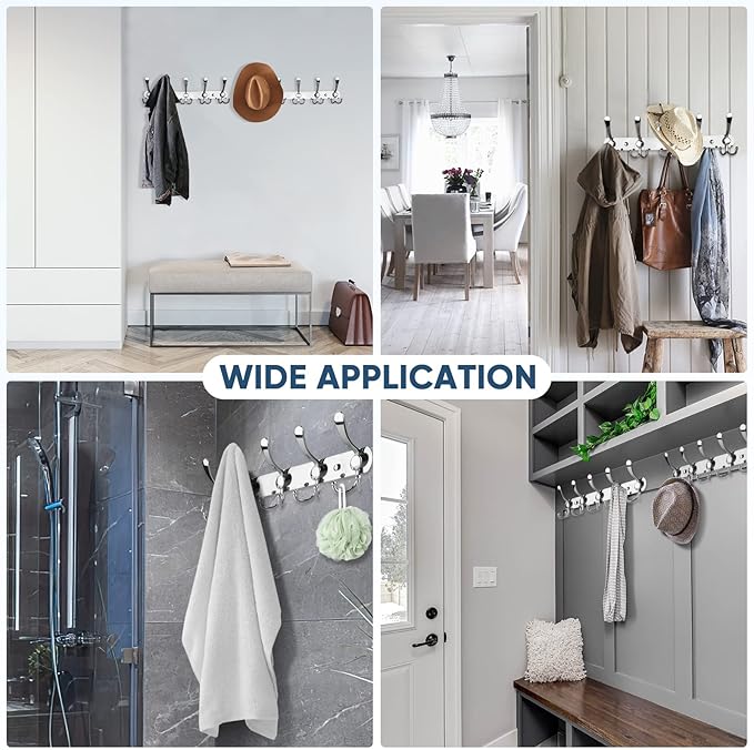 TICONN Wall Mounted Coat Rack, Five Heavy Duty Tri Hooks All Metal Construction for Jacket Coat Hat in Mudroom Entryway (Chrome, 1-Pack)
