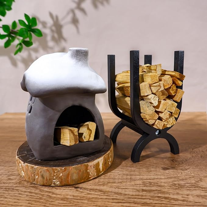 Tall Snow-Roofed Ceramic Palo Santo Burner - Mini Chiminea Incense Holder with Stable Base, Ideal for Smudging Sage & Burning Incense Cones, Perfect for Meditation, Yoga, Altars, Home Decor