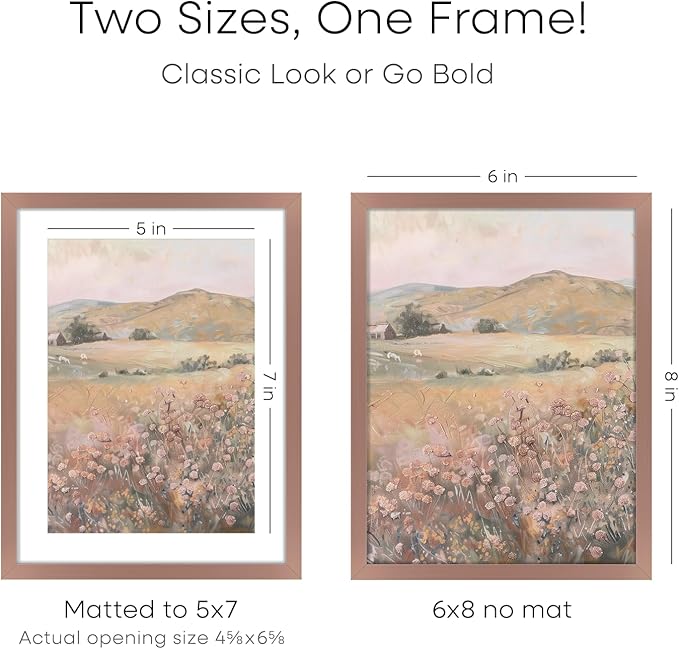 Homeforia 6x8 Picture Frame Mocha, High End Metal 6 x 8 Mocha Frames with Mat 5 x 7 for Art, 8x6 Desk Frame Matted to 5x7 inch Photo, 6 by 8 Wall or Tabletop Frames, Tempered Glass, Wall Kit, Set of 1