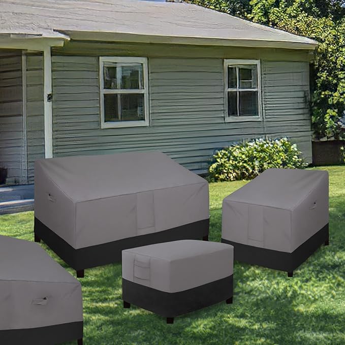 Easy-Going Outdoor Ottoman Cover, Waterproof Patio Ottoman Cover, Heavy Duty Outdoor Furniture Cover with Padded Handles (1 Pack-25"x25"x17", Gray/Black)