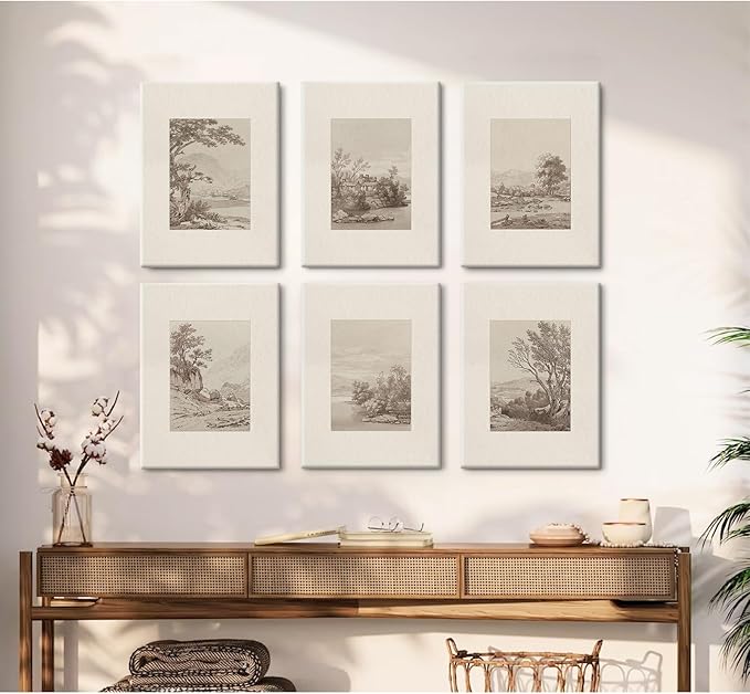 Joocrise Neutral Wall Art Decor Set of 6 Vintage Canvas Wall Art Rustic Farmhouse Wall Art Botanical Prints Country Pictures Neutral Vintage Artwork for Living Room Bedroom 12x16 Inch Wrapped Canvas