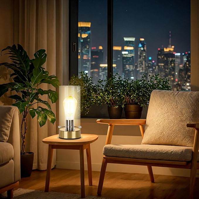 Table Lamp for Bedroom Living Room, Bedside Modern Nightstand Lamp with Glass Lamp Shape, 2700K 6W Glass Bulb Included(Gold).