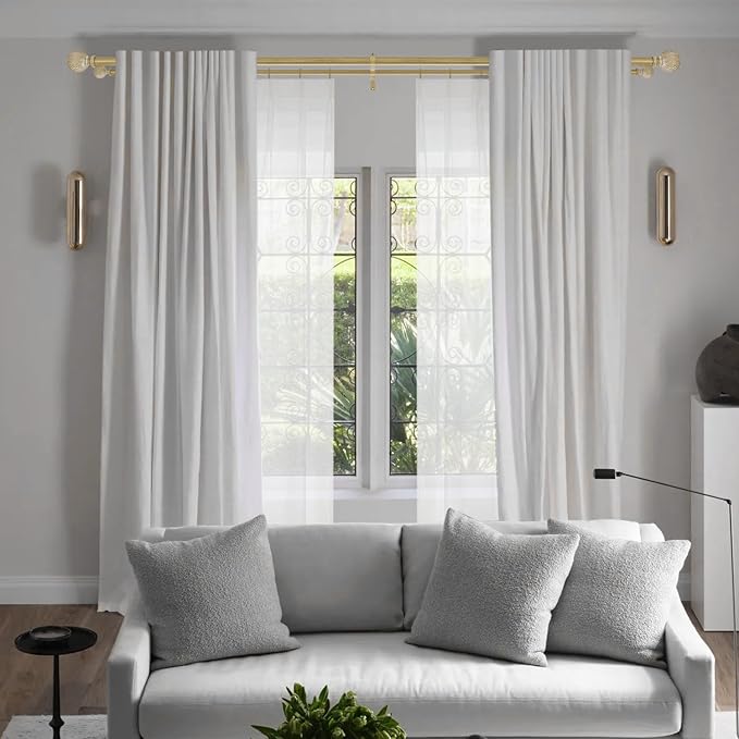 Oak Wood Grain Window Rods, Double Curtain Rod 36-72” Telescoping Length 1Inch Diameter Front Poles and 5/8Inch Diameter Back Poles
