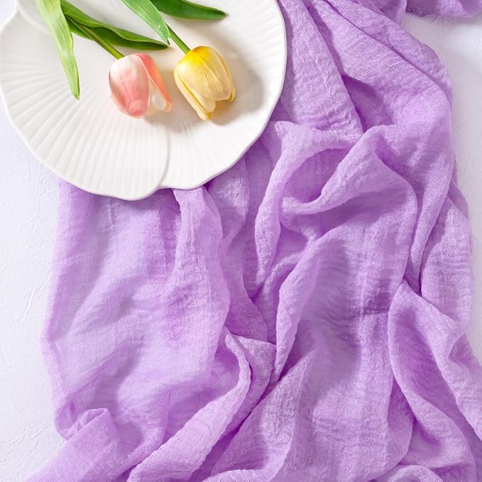 Socomi 6pcs Lilac Purple Valentine's Day Cheesecloth Table Runner Gauze 120 Inch Rustic Boho Cheese Cloth Runner for Wedding Party Baby Bridal Shower Centerpiece Decoration Holiday Home Decorations