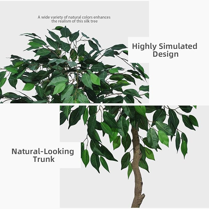 Artificial Ficus Tree 5FT - Faux Indoor Tree with White Tall Planter - Fake Ficus Floor Plant Potted - Artificial Silk Tree for Home Office Living Room Decor Indoor