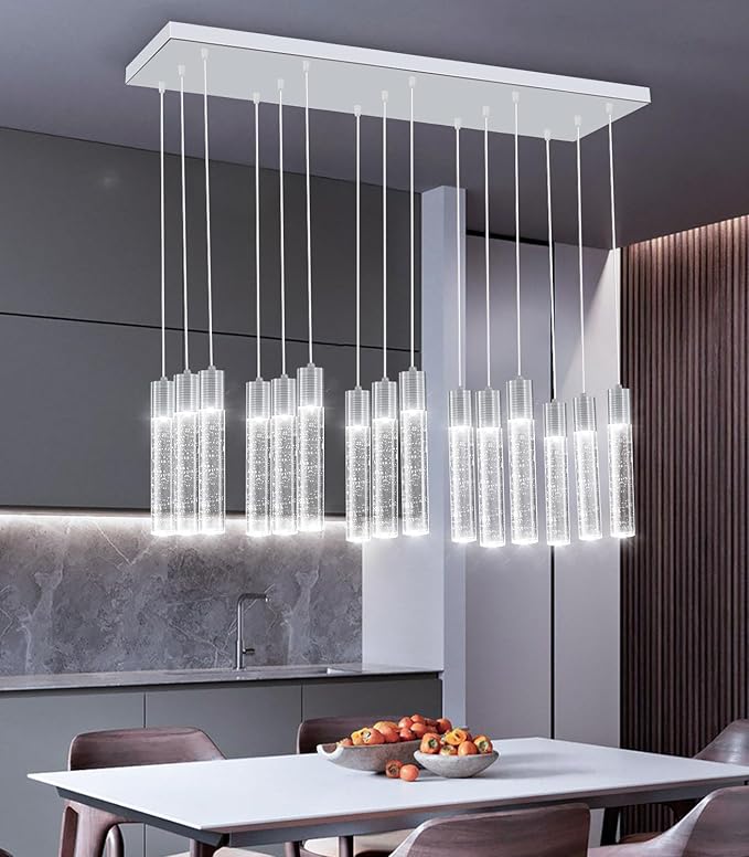 15-Lights Modern Crystal Chandelier LED Pendant Lighting Fixture for Kitchen Island Light Fixtures for Dining Room Hallway Foyer