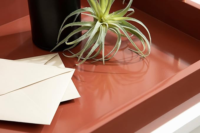 Kate and Laurel Lipton Decorative Modern Rectangular Tray; 16.5 x 12.25; Red and Gold; Chic Serving Tray for Storage; Organization; and Display