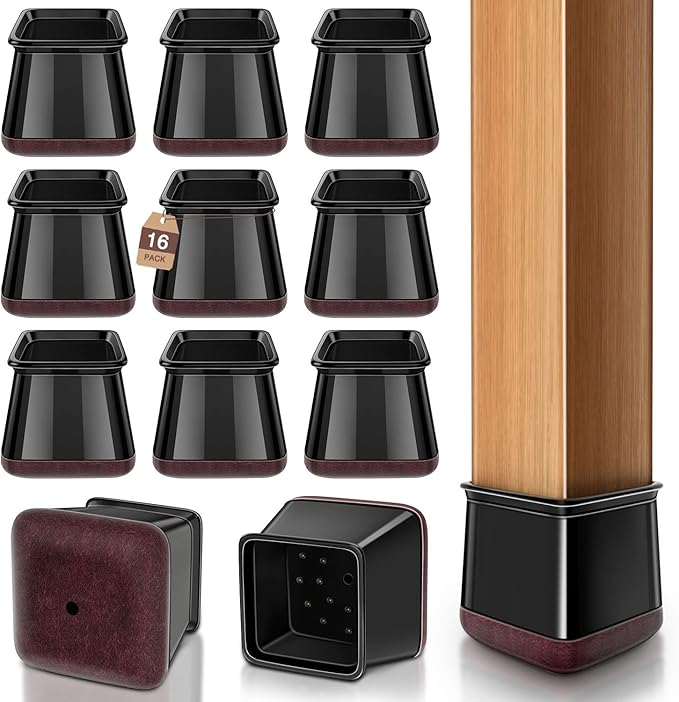 YOZON Chair Leg Floor Protector Chair Leg Protectors for Hardwood Floors Felt Furniture Pads Silicone Caps Anti-Scratch Reduce Noise Black-16 Pcs Square L Fit:1-1/8" ~ 1-9/16" (27-40mm)