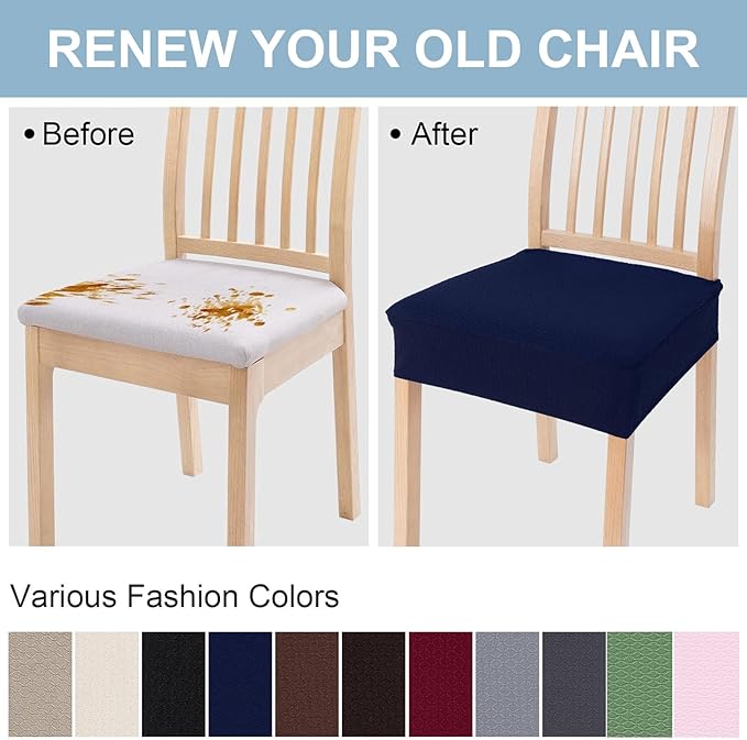 Smiry Stretch Jacquard Seat Covers for Dining Room Chairs Set of 4, Removable Washable Chair Seat Protector Slipcovers, No Rear Covers, Federal Blue