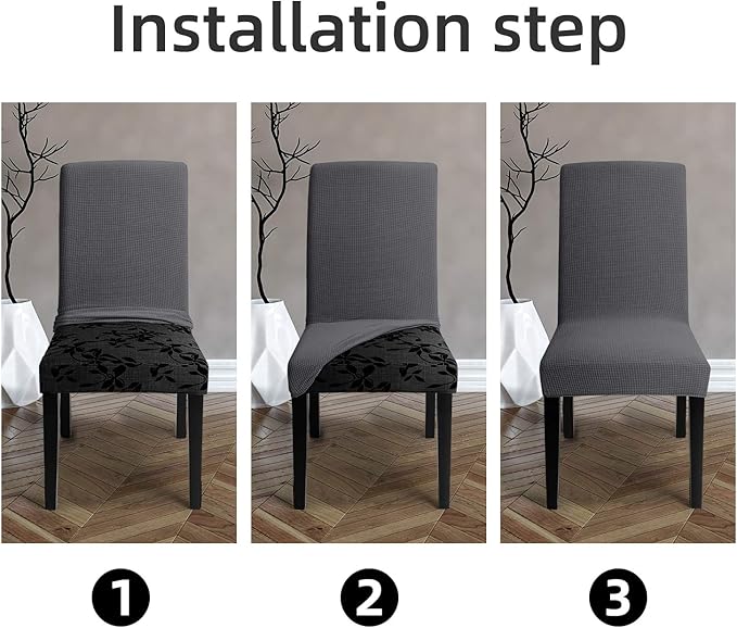 Chair Covers for Dining Room - Stretch Chair Slipcovers for Decorative Seat Protector Armless Removable Washable Elastic Dinner Universal Spandex Solid Chair Slip Covers Set(Dark Grey,4)