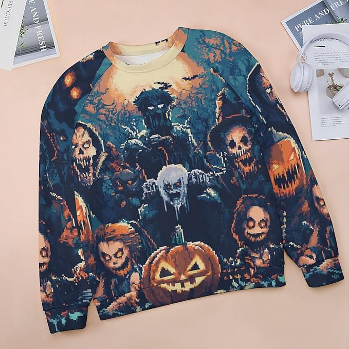 Halloween Sweatshirts for Women Funny and Spooky Print Crewneck Oversized Pullover Outdoor Lounge Fashion Sweater