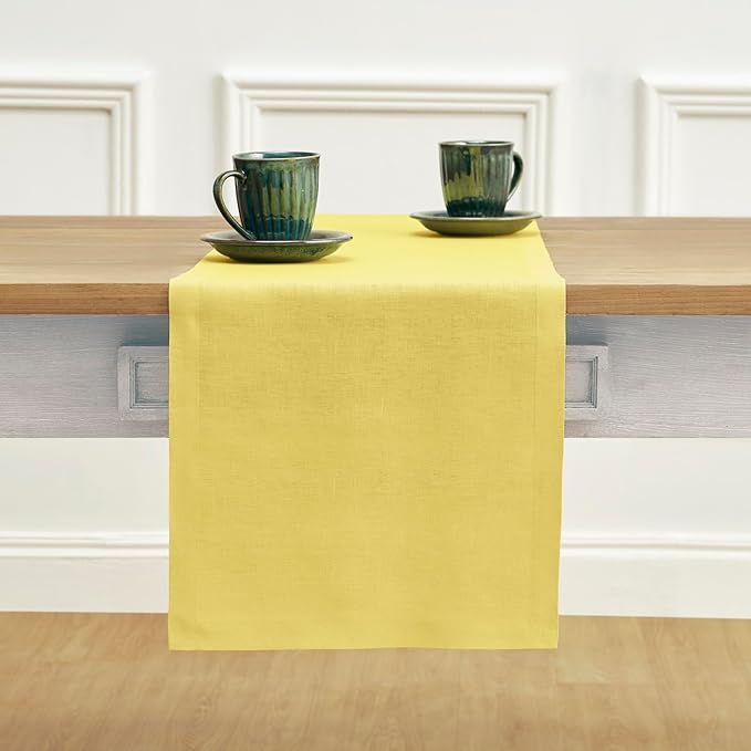 Solino Home Linen Table Runner 72 Inches Long - 100% Pure Linen Sunshine Yellow Dining Table Runner 14 x 72 Inch for Spring, Easter - Fete