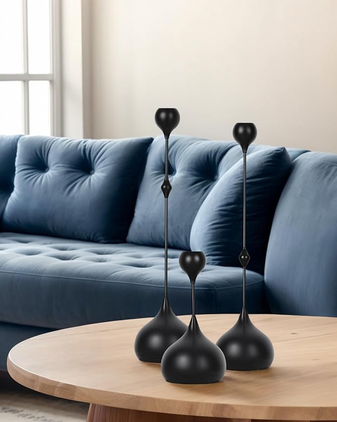 Candle Holders Set of 3 - Taper Candle Holders for Table Decor, Elegant Minimalist Design, Perfect for Weddings, Parties, and Home Decor (Black)