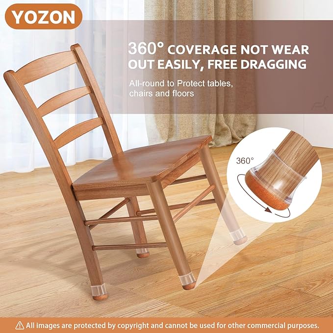 YOZON Chair Leg Floor Protectors for Hardwood Floors Felt Furniture Pads Silicone Caps 32 Pack Anti-Scratch Reduce Noise Clear Round Medium Fit 3/4" to 1-3/16" (19-30mm)