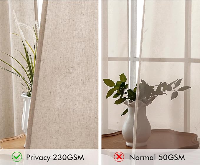 MIULEE Non-See-Through Privacy Linen Curtains 2 Panels, Light Filtering Window Curtains Farnhouse Textured Back Tab Semi Sheer Drapes for Bedroom Living Room, 52 x 96 Inches Long, Beige