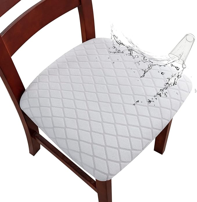 Genina Waterproof Seat Covers for Dining Room Chairs, Stretch Chair Covers Removable Washable Dinning Room Kitchen Chair Seat Cushion Slipcovers (Argyle-White, 2 PCS)