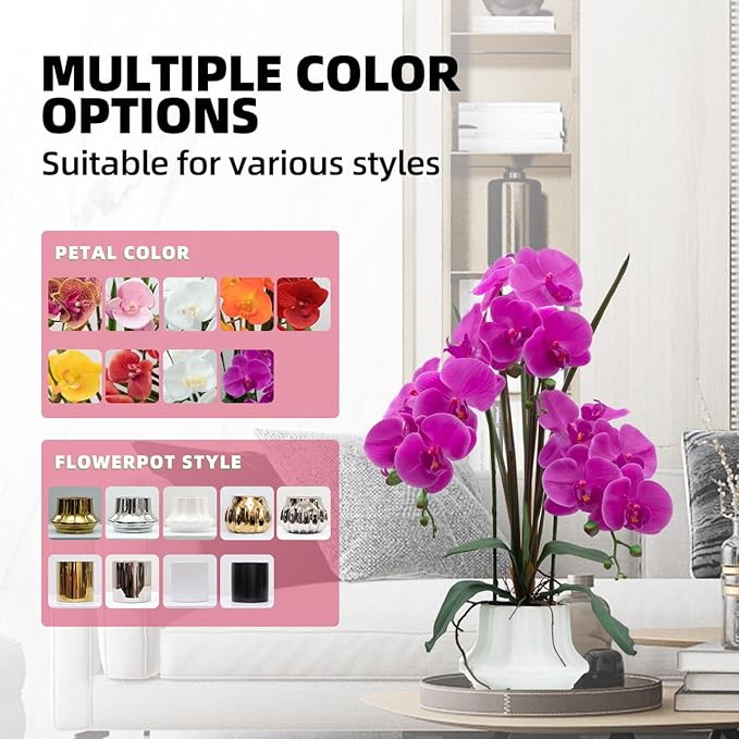 CXGS Artificial Orchid Flower Plant 20.9'' Realistic Latex Faux Orchids in Ceramic Vase Purple Fake Phalaenopsis Flower Arrangement Orchids with Spotted Stems for Centerpiece Table Home Decor