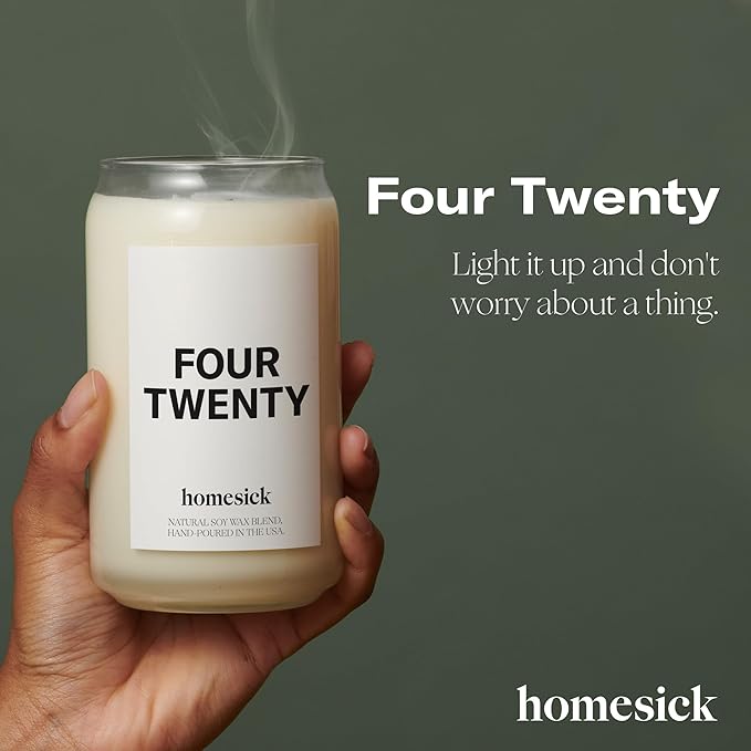 Homesick Scented Candles for Home (Four Twenty) - 13.75 oz Long-Lasting Natural Soy Wax Blend Jar Candle Gifts for Women & Men for All Occasions, 60-80 Hours Burn Time - Notes of Bergamot & Sandalwood