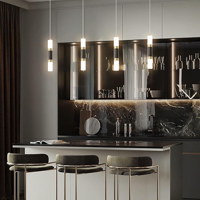 Modern Kitchen Island Light Fixture Dimmable LED Black Mini Pendant Light Bedroom Bedside Table Black Gold Small Pendant Lighting (1-Pack)