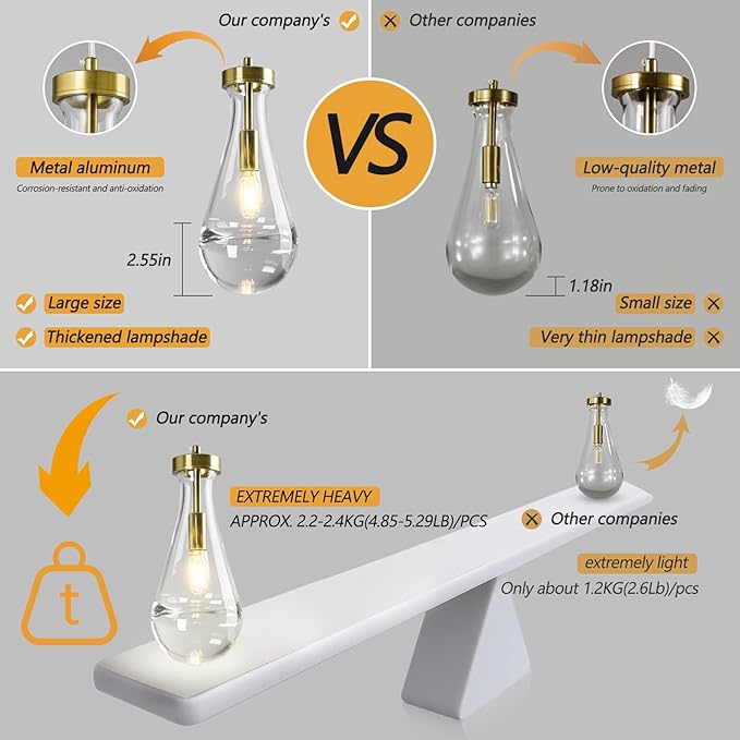 Raindrop Pendant Lights Kitchen Island Teardrop Gold Hanging Light Fixtures Clear Solid Glass Pendant Light Modern Chandeliers for Dining Room Porch Corridor Living Room(2-Light)