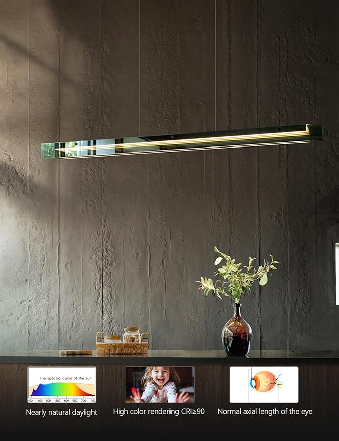 Glass Modern Black Linear Pendant Light - LED Hanging Kitchen Island Lights, Adjustable Dimmable Ceiling Fixtures, Minimalist Chandelier for Dining Room, Bar (74.8")