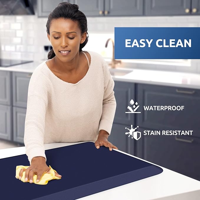KitchenClouds Kitchen Mat Cushioned Anti Fatigue Kitchen Rug 0.8inch Waterproof Non Slip Kitchen Rugs and Mats Standing Desk Mat Comfort Floor Mats for Kitchen Sink Office (17.3"x60",Blue)
