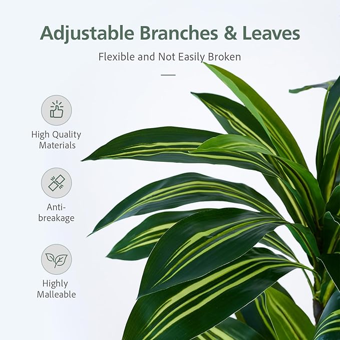 Dracaena Artificial Plants Indoor, 5FT Tall Faux Tree with White Tall Planter, Fake Yucca Tree Floor Plant, Artificial Trees for Home Office Living Room Garden Decor Outdoor, Housewarming Gift