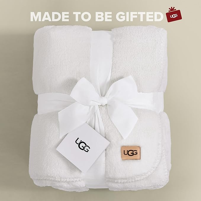 UGG Whitecap Plush Throw Blanket Fleece Soft Fuzzy Throw Blankets for Couch or Bed, Home Decor, Winter Blanket, Machine Washable, 50-inch x 70-inch, White Snow