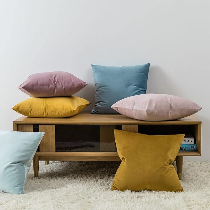 JUSPURBET Couch Pillow Covers Set of 2 Decorative 22x22 Velvet Throw Pillow Covers Cases for Living Room Bedroom Home Decor Soft Cushion Covers Cases with Hidden Zipper for Sofa Bed,Powder Blue