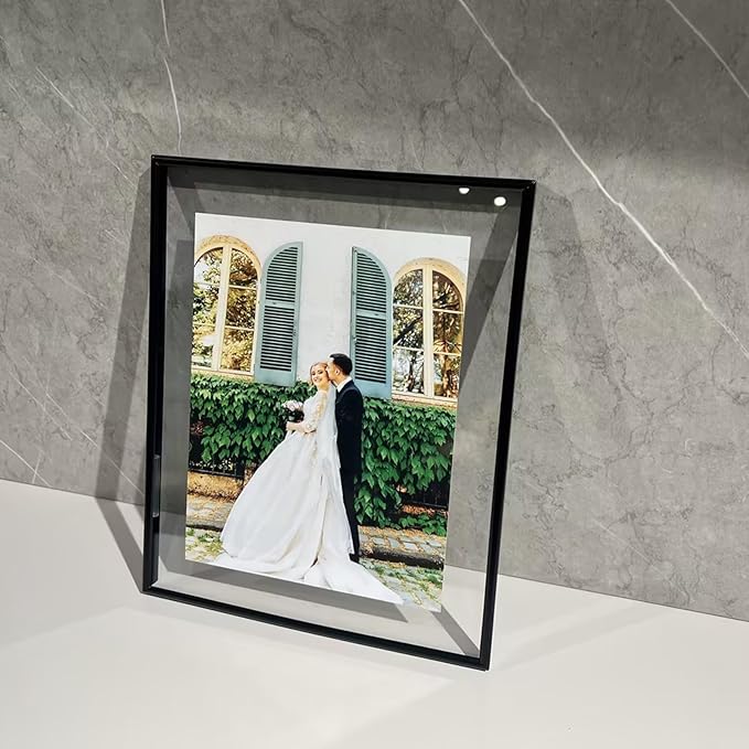 Wall Floating Frame, 8"×10", Black, Wall Mounting or Wall Leaning, For Photo 6×8, 5×7, 4×6, Classy For Thanksgiving, Anniversary, Wedding
